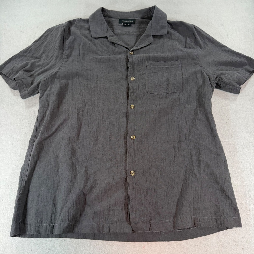 Cotton On Crinkle Gauze Camp Shirt Gray Short Sleeve Casual Mens XL